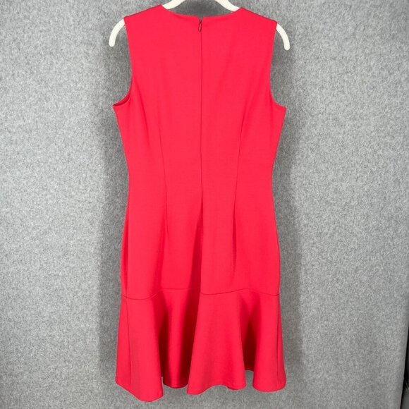Calvin Klein Ruffle Hem Sheath Dress Size 6 Hibiscus Pink Coral Office Cocktail - Picture 5 of 12